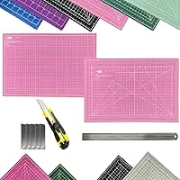 Kit Base de Corte A3 45x30cm Dupla Face Multiuso Auto Regenerativa Regua 30cm Estilete Profissional Laminas Reservas (Rosa)