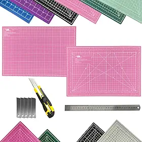 Kit Base de Corte A3 45x30cm Dupla Face Multiuso Auto Regenerativa Regua 30cm Estilete Profissional Laminas Reservas (Rosa)