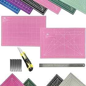 Kit Base de Corte A3 45x30cm Dupla Face Multiuso Auto Regenerativa Regua 30cm Estilete Profissional Laminas Reservas (Rosa)