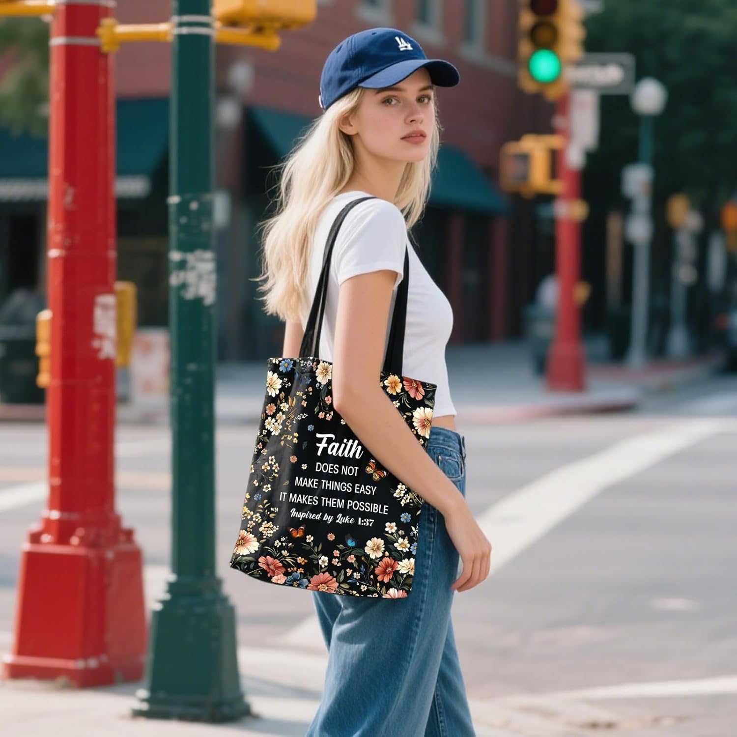 Aesthetic Canvas Tote Bag for Women - with Magnetic Snap Closure & Zipper Inner Pocket Reusable Bag for Shopping - Image 2