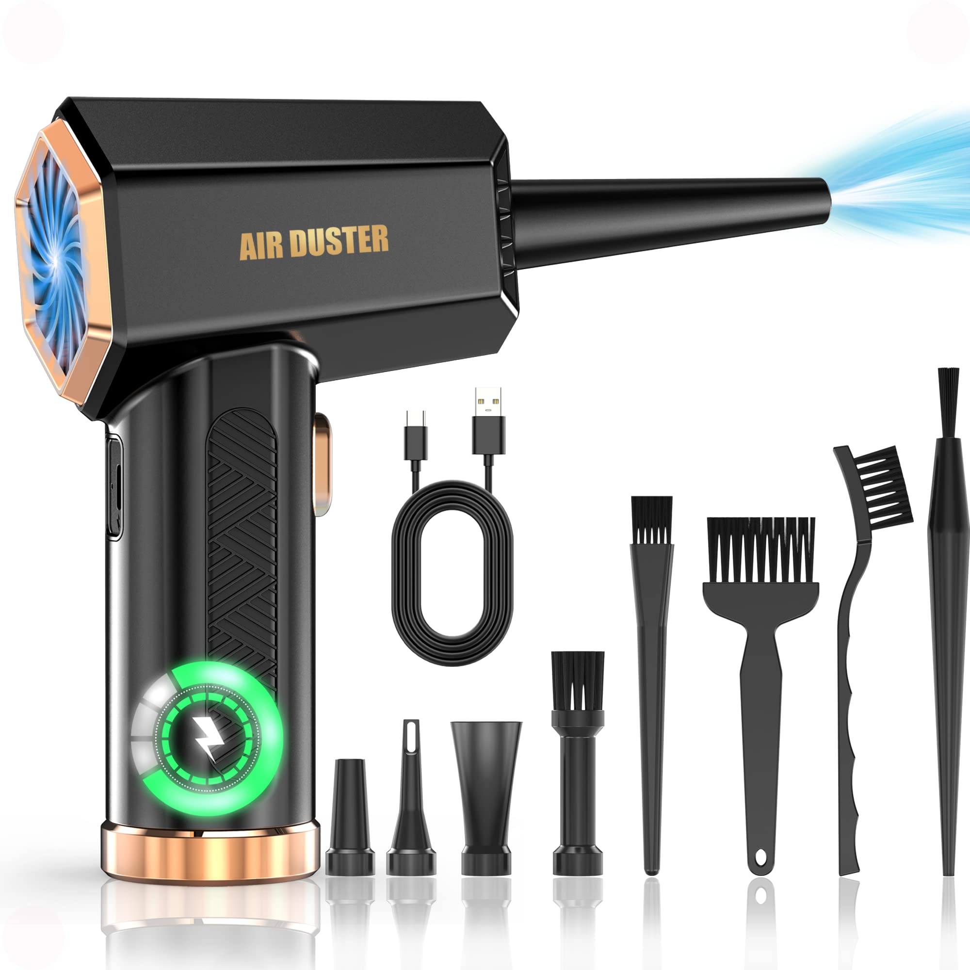 Yowego Compressed air Duster - 110000RPM 3 Speeds Electric Air Duster, 7600mAh Battery Cordless Dust Blower for Keyboard Cleaner,Rechargeable Air Blower AIC Can for Office Computers(Black)