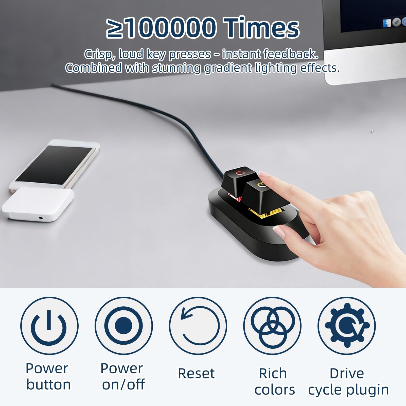 Desktop Computer External PC Power Button with RGB Light Multifunctional Computer Power Switch for Home Desktop E-Sports Internet Cafes Easy Start and Reset Control with Motherboard Cable 1.8M/5.9FT - 4