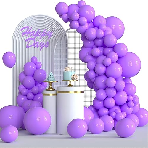 Kit de arco de guirnalda de globos morados de 110 unidades, 18, 12, 10, 5 pulgadas, diferentes tamaños, globos de látex morados para fiesta, boda,