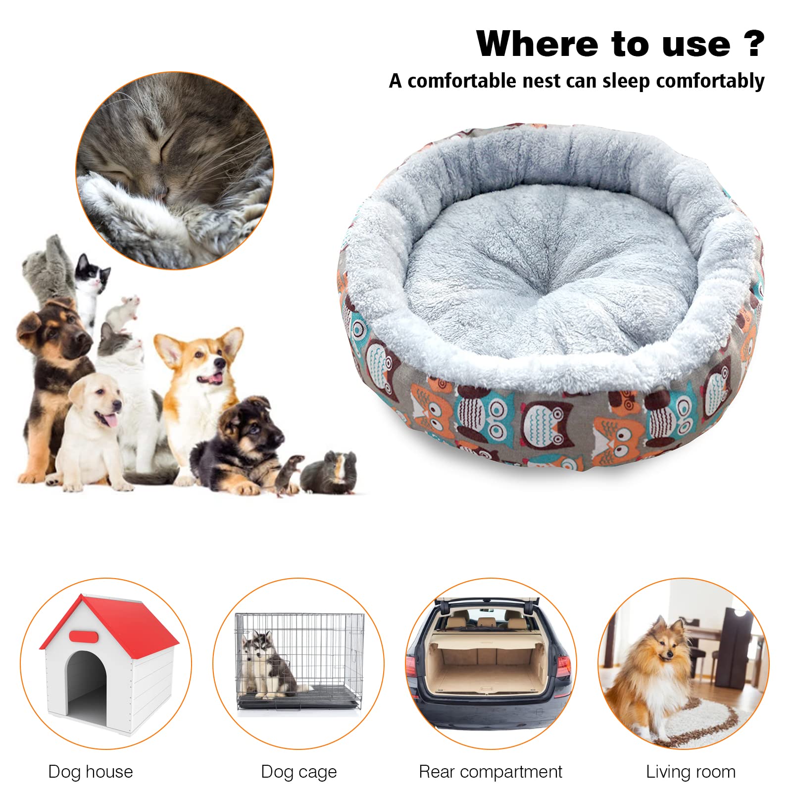 PETCUTE Haustierbett für Katzen und Hunde,Runde Donut Katzenbett Katzenkorb,Katzenkissen,Waschmaschinenfest Orthopädisches Hundebett für Kleine Hunde,Hundebett mit Rutschfestes Boden