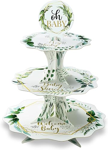 Oh Baby - Soporte para cupcakes para baby shower, color verde salvia, para niños y niñas, baby shower, bienvenida, revelación de género, suministros