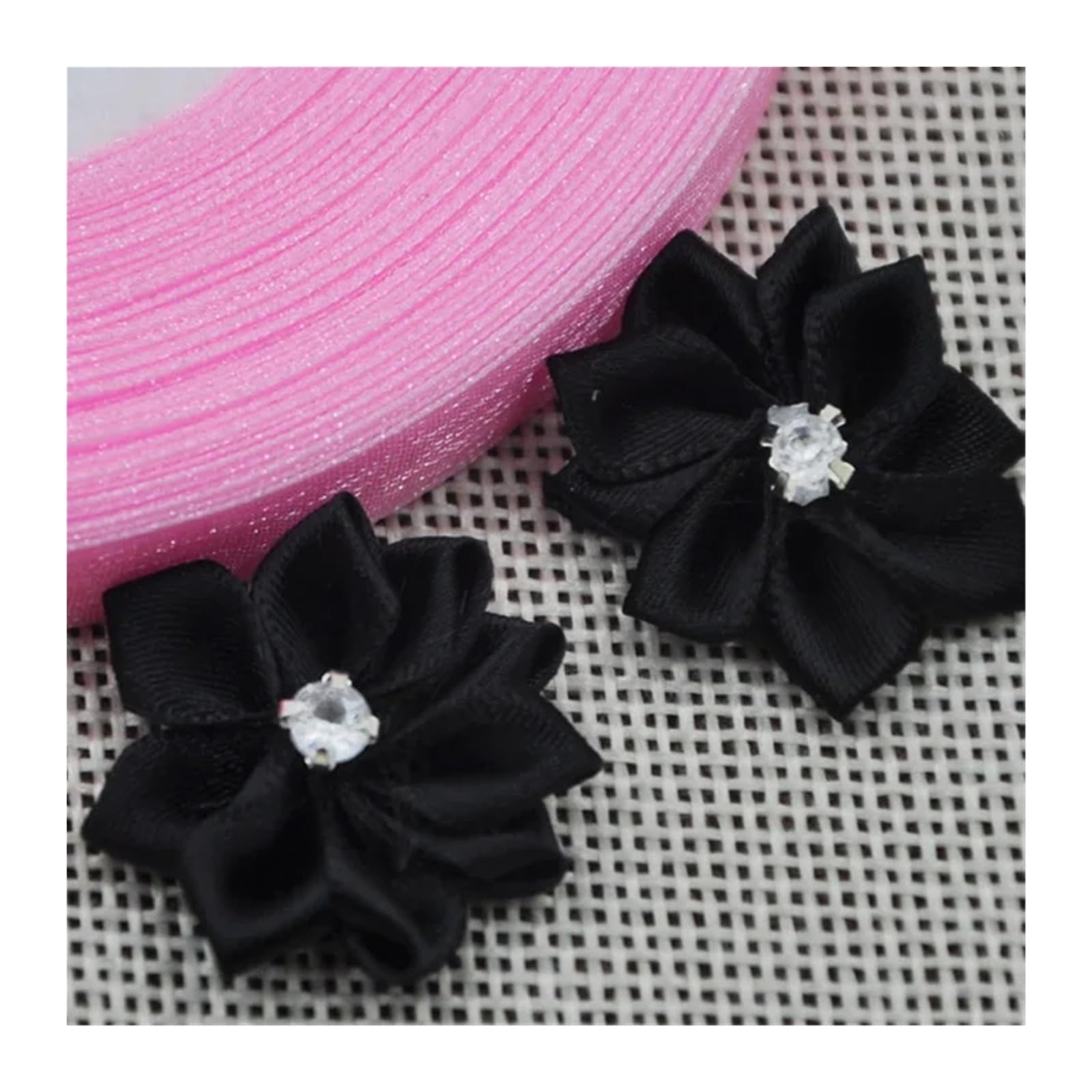 Fabric Flowers 20pcs 25mm Mix Color Ribbon Flowers with Rhinestone Garment Sewing Supplies Handmade Appliques