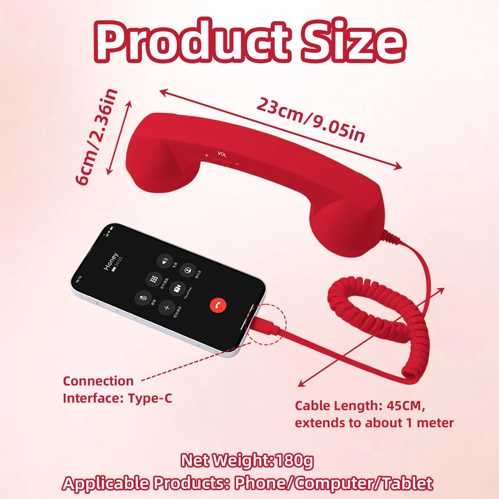 Combiné de téléphone rétro pour iPhone et Android, récepteur filaire de type C avec microphone et haut-parleur, poignée de style fixe vintage pour appels antibruit, réunions et utilisation au bureau à - 2