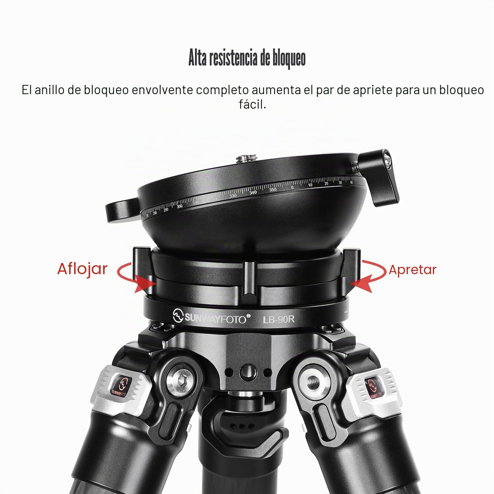 SUNWAYFOTO LB-90R - Base de nivelación panorámica de 360°, cabezal de trípode, capacidad de carga de 25 kg