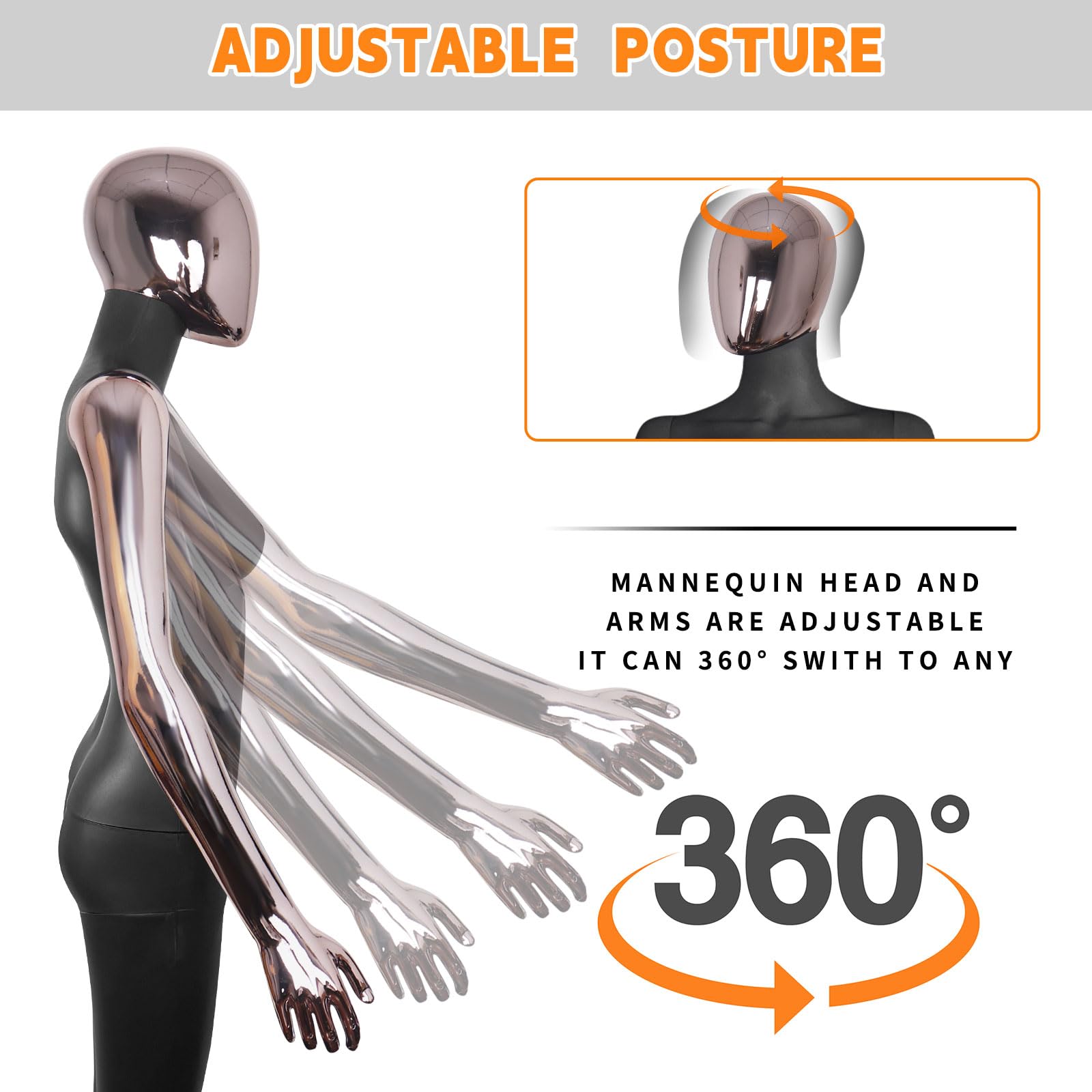 Female Mannequin Black Dress Form Full Body Manikin Body 70 Inches Adjustable Maniquins Dress Model Plastic Detachable Manequins Stand Metal Base Metal Connector