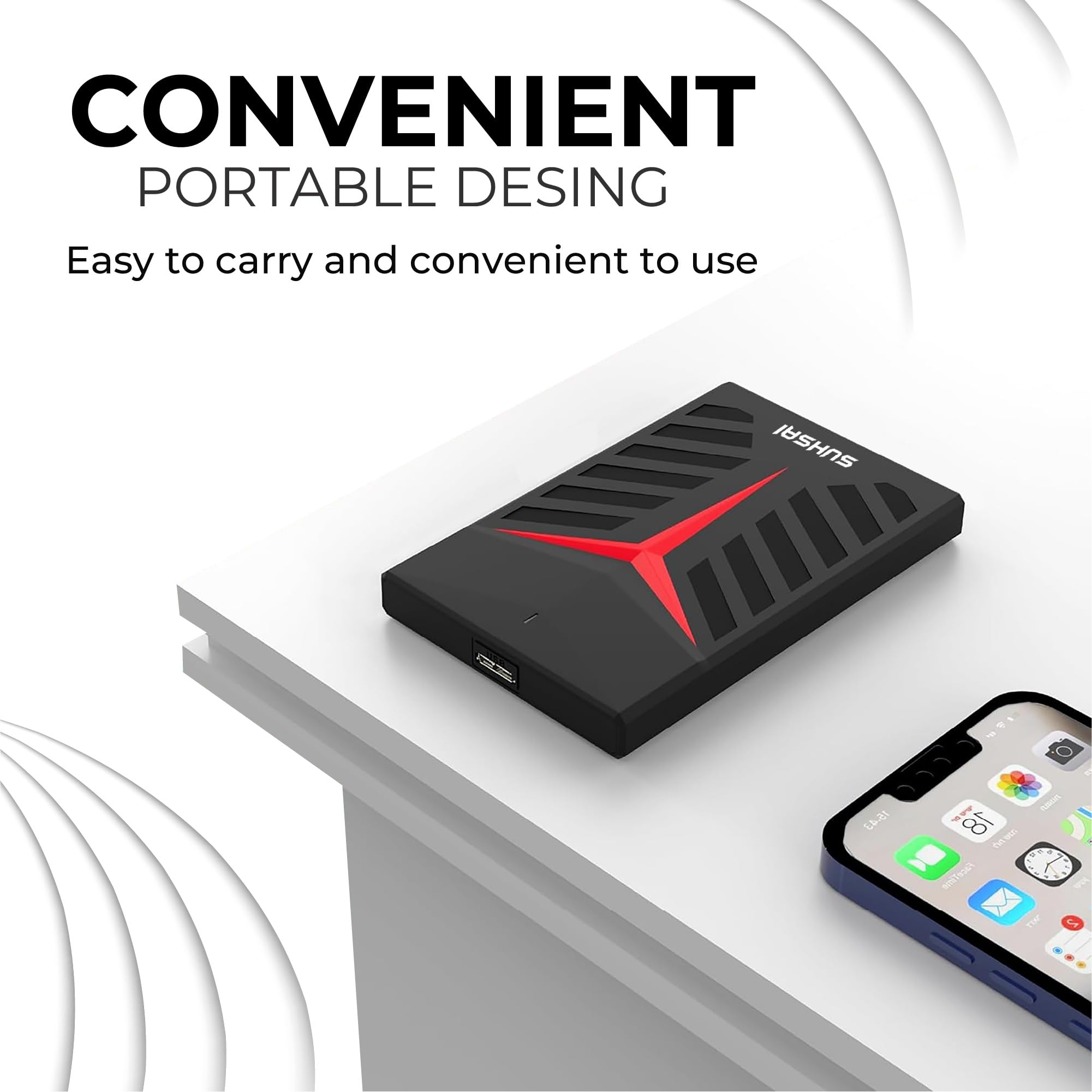 Storite SUHSAI Externe Festplatte 1TB, USB 3.0 Tragbare HDD 2,5 Zoll, Datensicherung und Speicher für Gaming, Laptop, PC, Mac, Desktop, Plug-and-Play, Schwarz