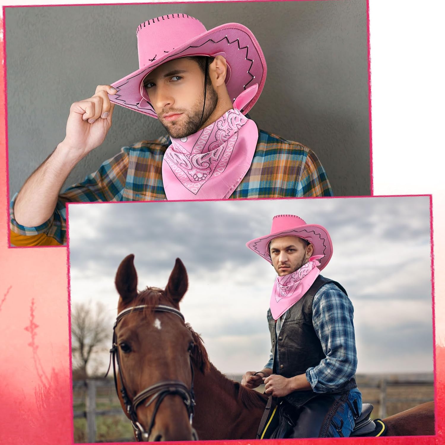 Zhanmai 24 Pcs Cowboy Hats and Bandanas Bulk Western Party Cowboy Hats Party Halloween Costume Accessories - Image 4