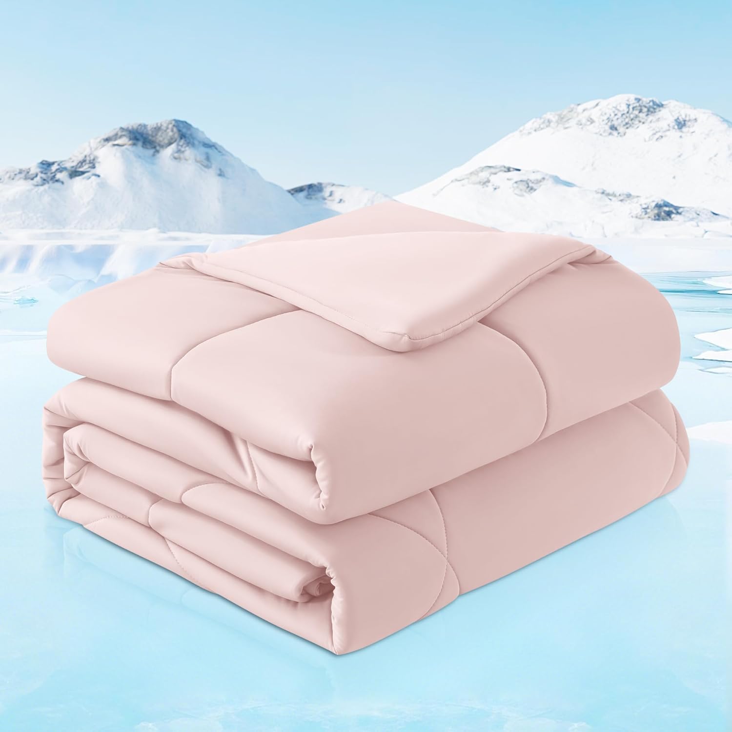 HYLEORY Cooling Comforter King Size for Hot Sleepers - Double Sided Summer Cooling Blanket for Night Sweats, All Season Lightweight Cool Duvet, Silky Smooth Ice Bedding for Sleeping, Light Pink
