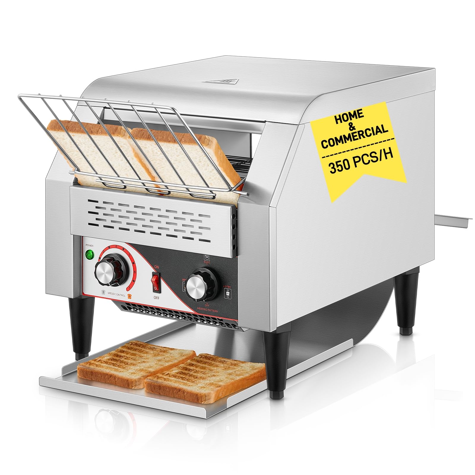 Commercial Conveyor Toaster, 350 Slices/Hour Electric Stainless Heavy Duty Restaurant Toaster, with Dual Heating Tube, 7 Browning Levels, for Bagel, Restaurant, Bakery Cafe, Silver