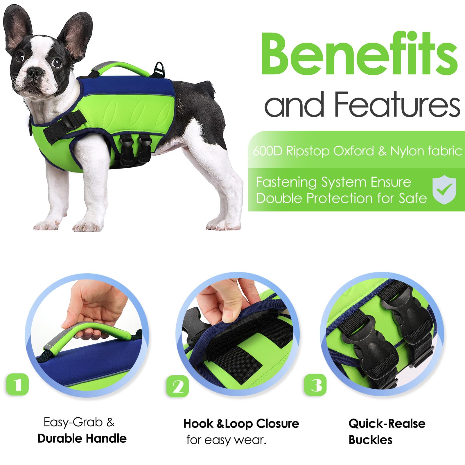 AOFITEE Ripstop Gilet de Sauvetage réfléchissant pour Chiens de Petite, Moyenne et Grande Taille - pour la Natation, la Navigation de Plaisance, Gilet de Sauvetage réglable avec poignée de Sauvetage