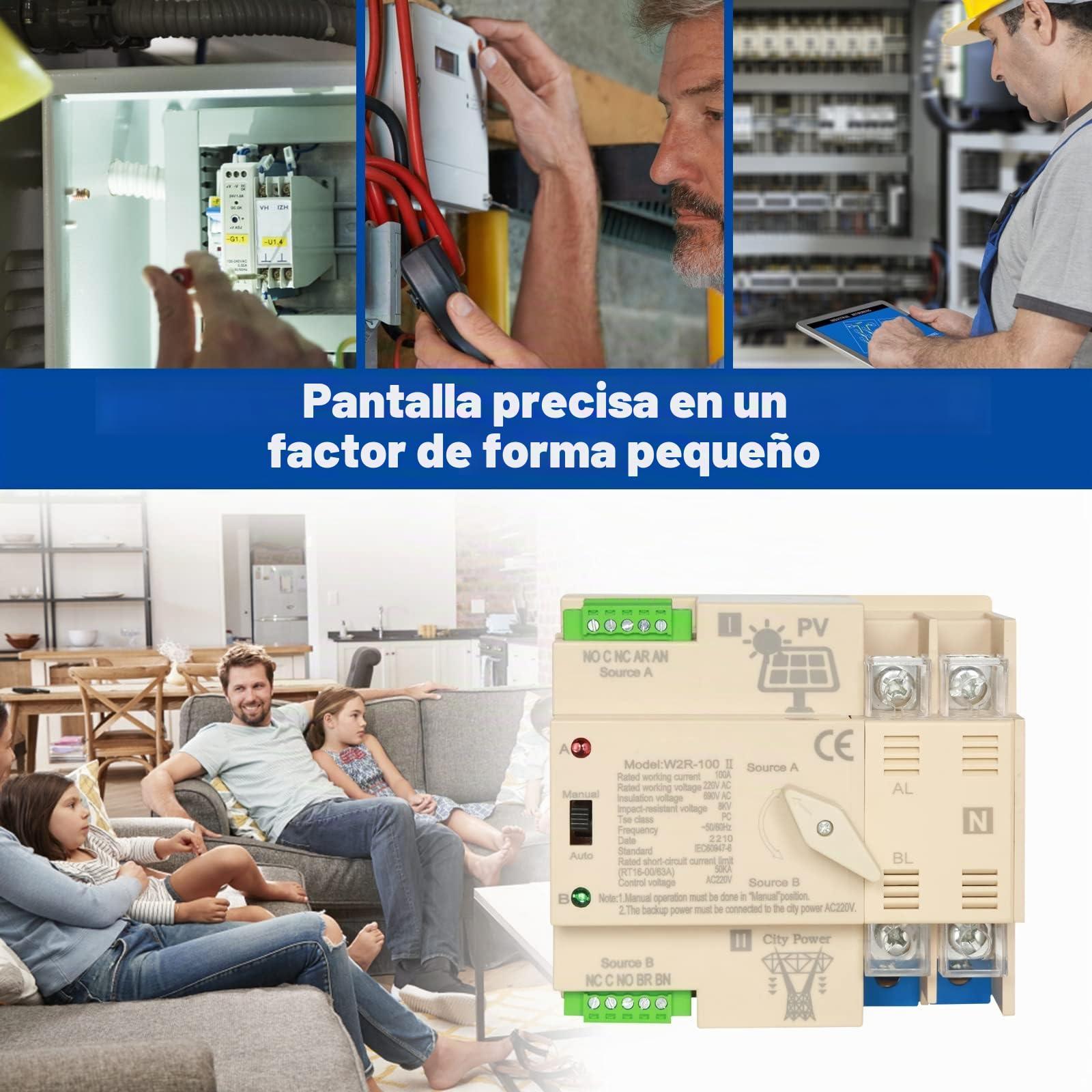 DEWIN Interruptor de Transferencia Automática,2P 100A 220V Interruttore di Trasferimento Automatico Fotovoltaico a Doppia Alimentazione Commutatore Automatico