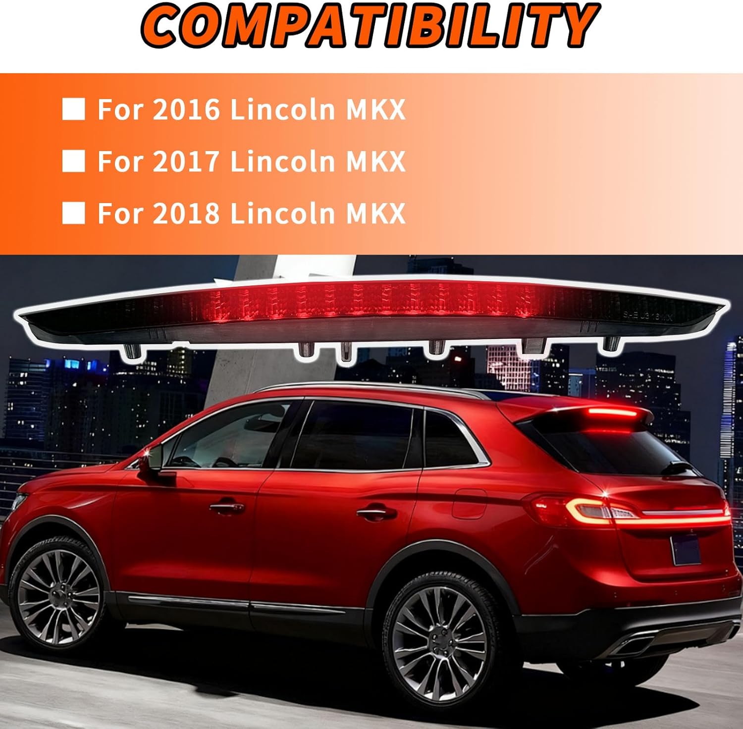 fa1z-13a613-ab high third mount light 3rd brake stop lamp led compatible with 2016 2017 2018 lincoln mkx led stop light replace: fa1z-13a613-ab fa1z13a613ab