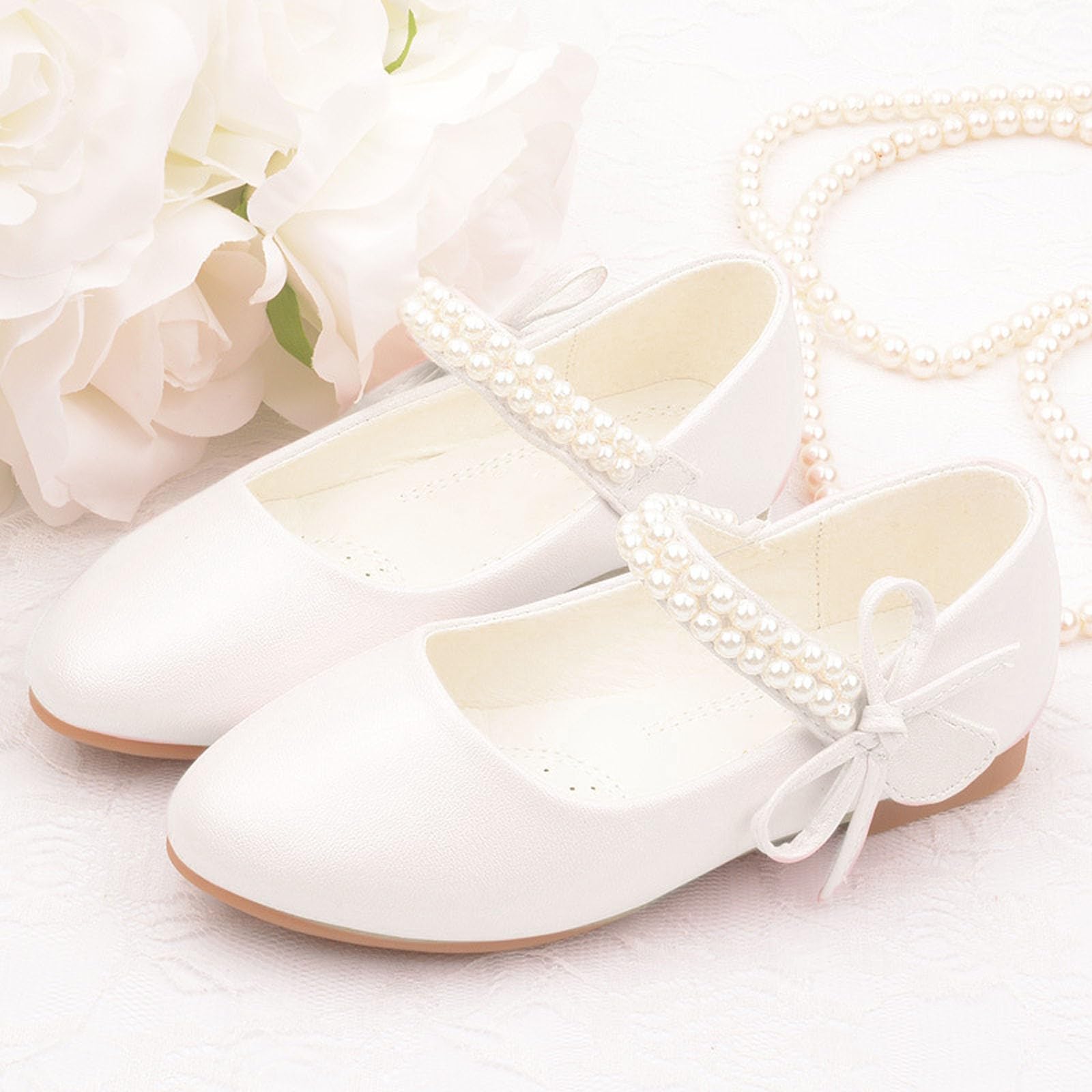Scarpe da sera per bambini e bambine 37 scarpe da ballo con fiocco e perline travestimento scarpe da principessa pavimento morbido scarpe in pelle leggere comode eleganti scarpe da balletto