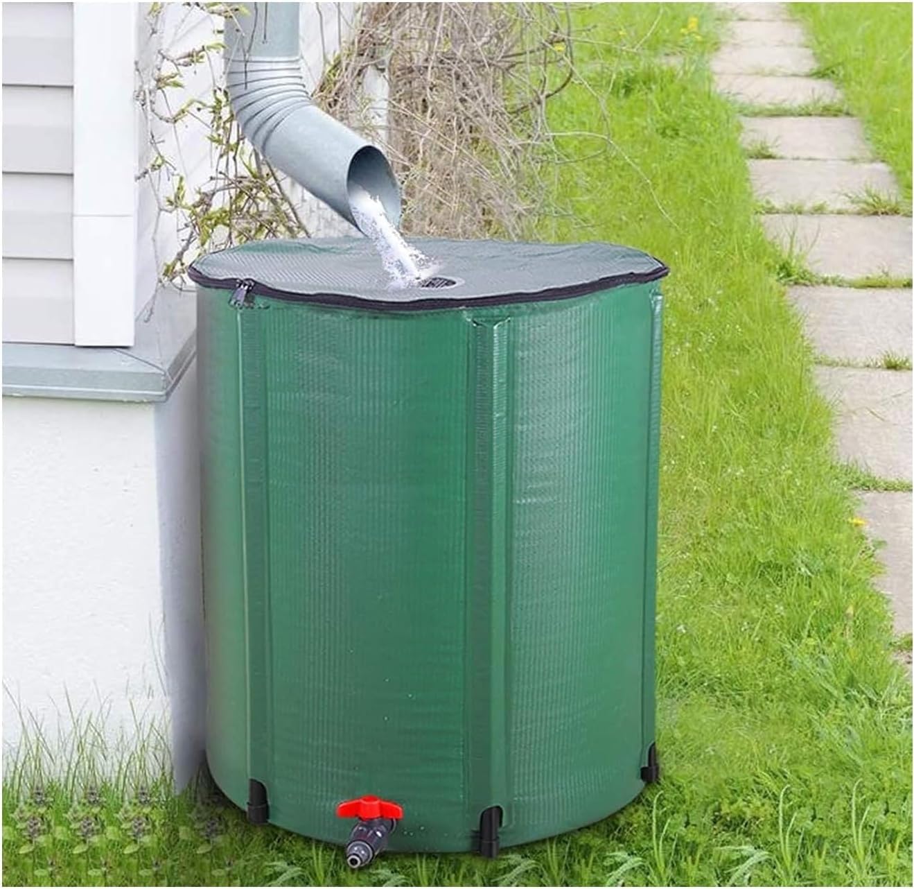 Depósito de Agua de Lluvia Plegable 100/500/1000L Tanque de Agua con Grifo Red y Válvula de Desbordamiento Barril para Recolección de Agua de Lluvia para Riego de Jardín(225 L(59.44 GAL))