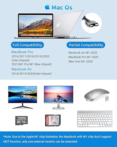 Miniatura 3 de Estación de acoplamiento, QIYO 16 en 2 USB C Docking Station Dual Monitor para MacBook Pro Air (no para M1), Dual 4K HDMI, VGA, 6 USB, RJ45 y lector