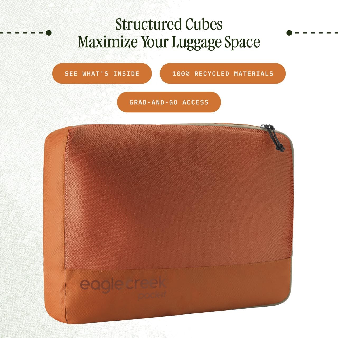 Eagle Creek Pack-It Reveal Cube - Lightweight Packing Cubes for Optimizing Luggage Space - Easy to Carry - Mesh Fabric - Water-Resistant - Easy Grab Zipper - Large - Mandarin