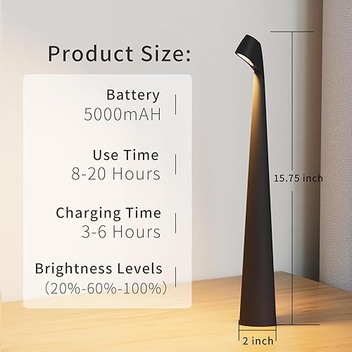 Miniatura 6 de Lámpara de escritorio LED inalámbrica portátil, lámpara de mesa inalámbrica recargable, brillo de 3 niveles, lámpara de mesa para patio, luz