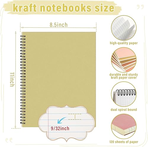 Miniatura 2 de Glenmal 6 cuadernos en espiral para el trabajo, A4 de 8.5 x 11 pulgadas, cuaderno de espiral con rayas universitarias, cuaderno de papel de estraza