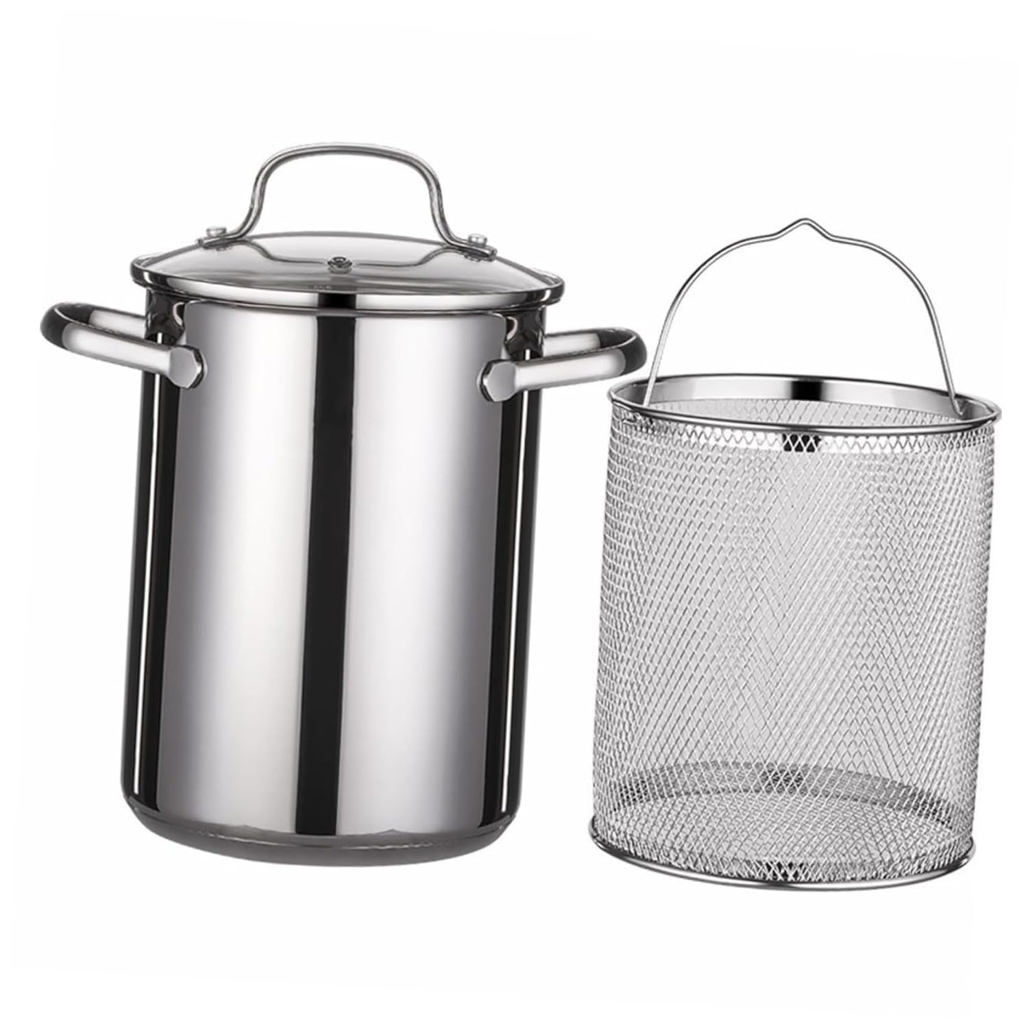 OSALADI Stainless Steel Deep Frying Pan with Drainer Basket, Portable Kitchen Tempura Frying Pot, Small Oil-Saving Fryer for Home Cooking and Food Service
