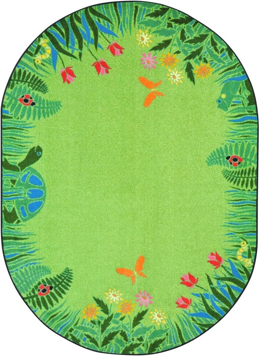 Joy Carpets Merry Meadows 5'4" x 7'8" Oval Area Rug in Color Green