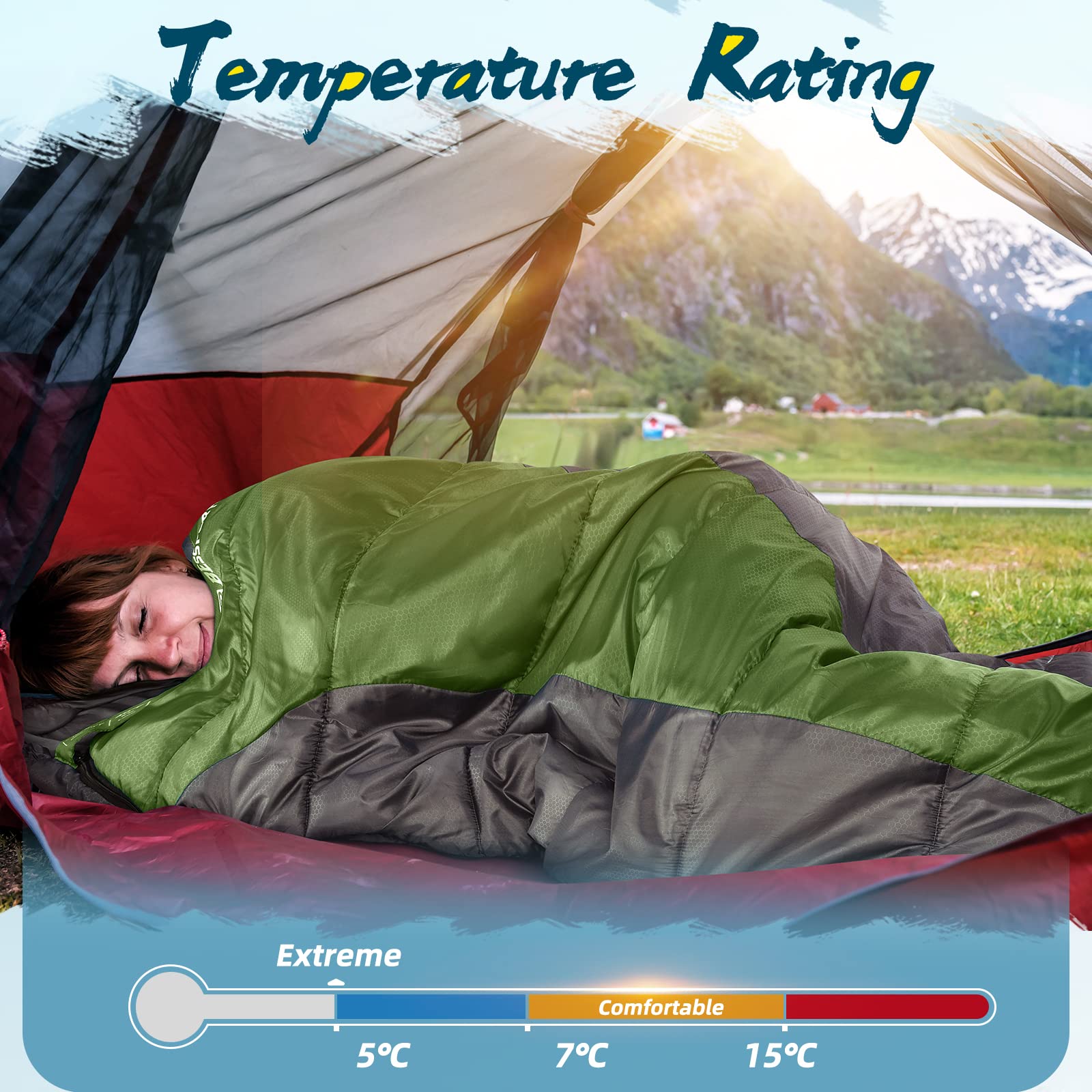Bessport Schlafsack Outdoor Mumienschlafsack 3 Saison Klein und Ultraleicht Erwachsene Schlafsack Warm Wasserabweisend für Camping Schlafsack Trekking