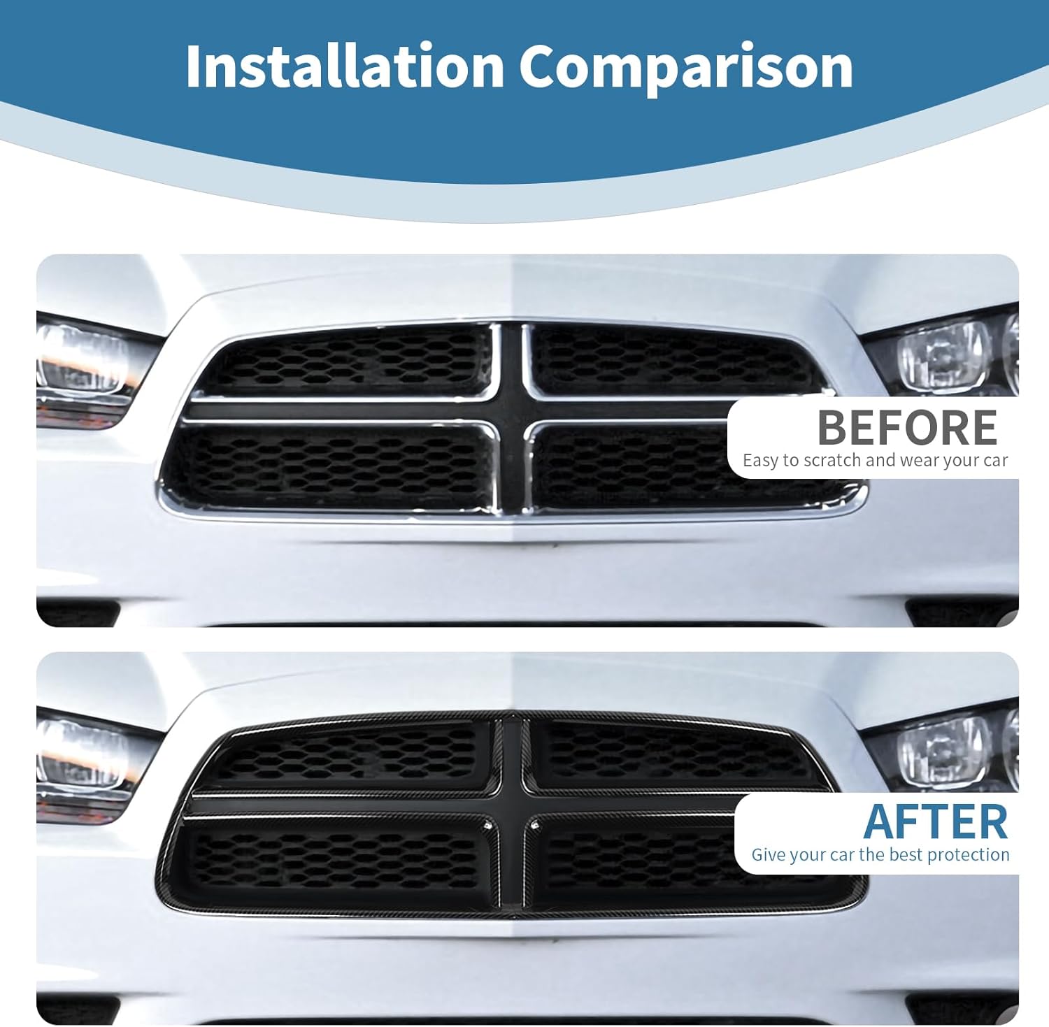 for Charger Grille Inserts Cover Trim Fit for Dodge Charger 2011-2014 Black Carbon Fiber Exterior Accessories 4pcs