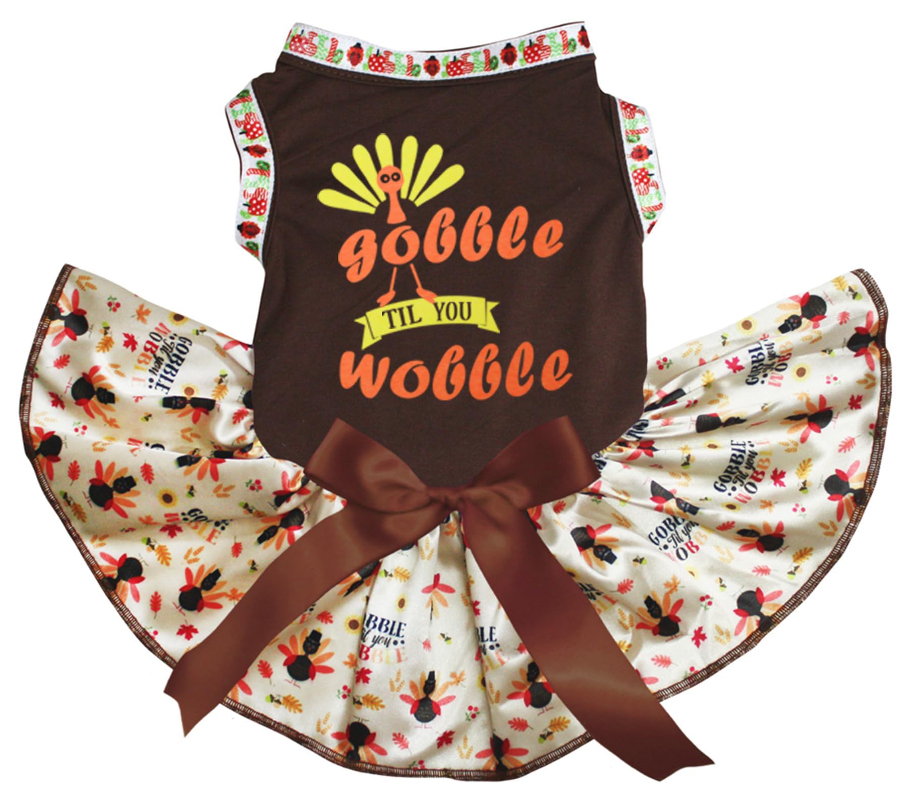 Robe pour chiot marron dindes Gobble XL en tissu extensible doux
