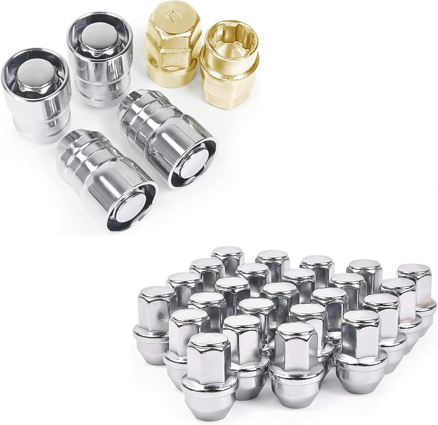 MIKKUPPA 14x1.5 Wheel Locking Lug Nuts and 4pcs M14x1.5 One-Piece Chrome OEM