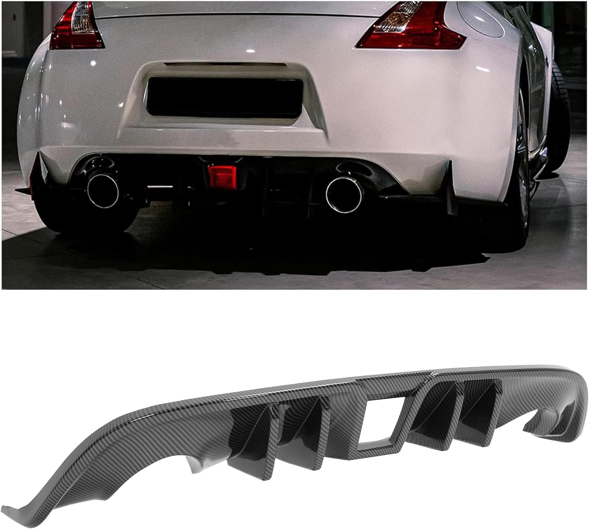 HECASA Rear Diffuser Bumper Lip Compatible with 2009-2020 Nissan 370Z Z34 Coupe 2Door Model Shark Fin Style Rear Bumper Spoiler Valance Chin ABS Plastic Carbon Fiber Color