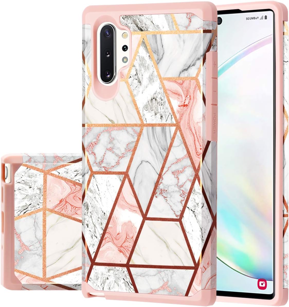 Samsung Note 10 Plus Case, Note 10 Plus Case,Fingic Rose Gold Marble Design Shiny Glitter Bumper Hybrid Hard PC Soft Rubber Silicone Anti-Scratch Shockproof Protective Case for Galaxy Note 10 Plus 6.8