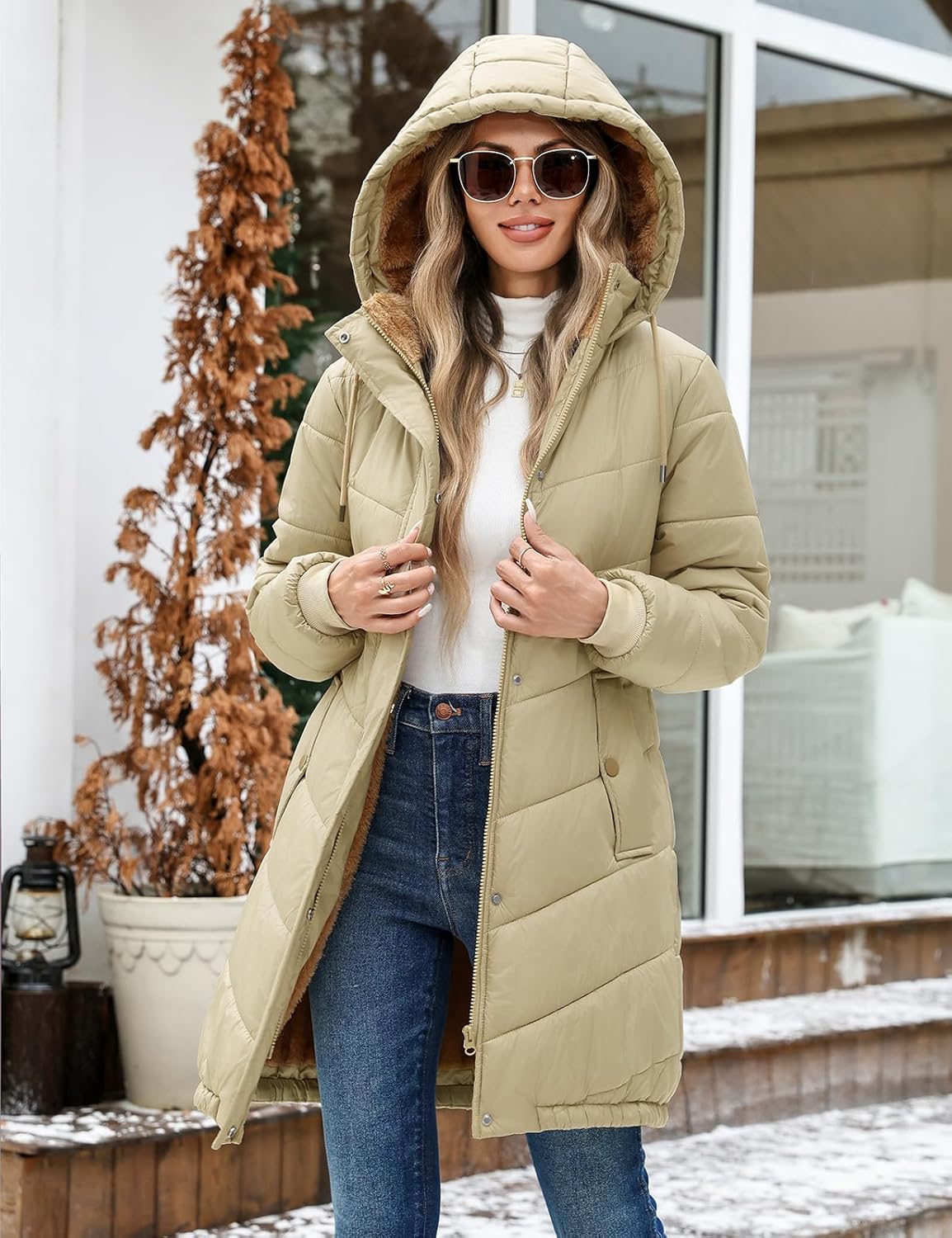 Yusongirl Long Winter Coats for Women Slightly Fitted Mid‑Length Design Keeps You Warm for Commuting & Skiing - Image 8