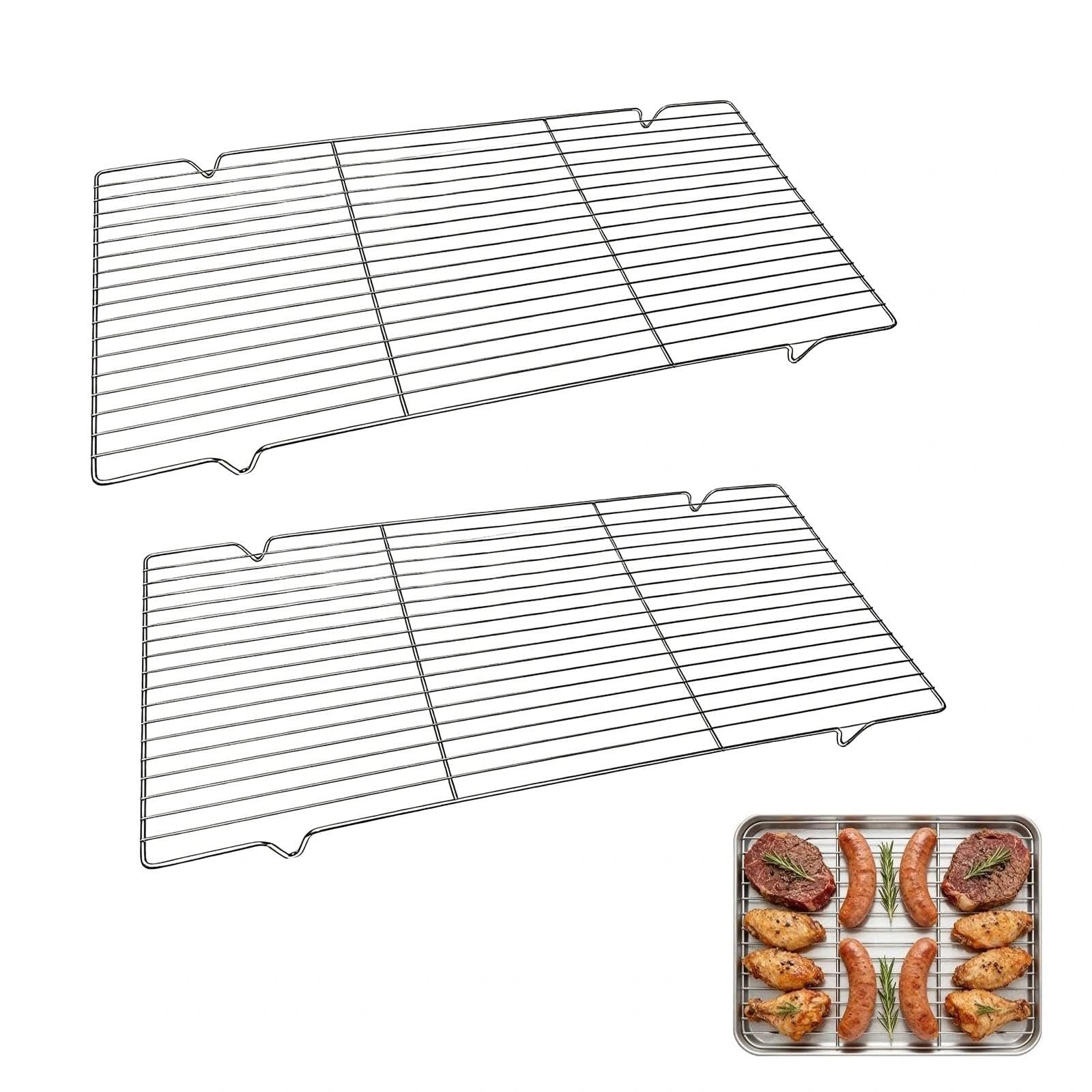 2 Pcs Cooling Racks, Stainless Steel Baking Racks, Wire Rack, Grill Oven Rack, 41 * 20.5 * 1.5cm, for Cooking, Roasting, Grilling, Drying (Silve (White)