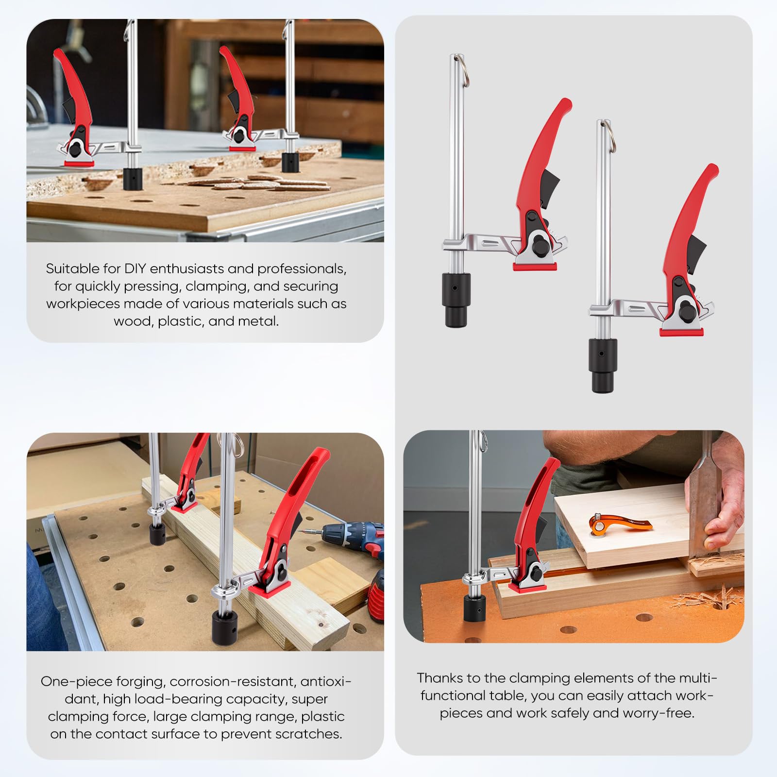 Sargentos de Apriete 20mm, 2pcs Abrazaderas de Palanca de Acero, Dispositivo de Sujeción para Mesas de Soldadura Multifuncionales, con Capacidad de 160mm y Profundidad de Garganta de 60mm