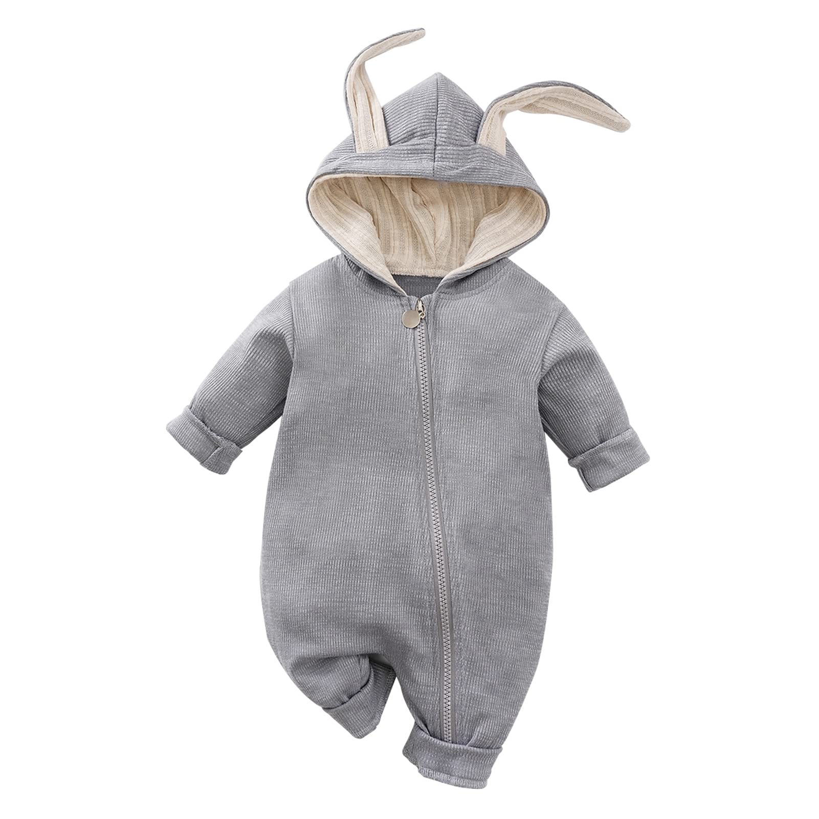 RELABTABY Newborn Baby Boy Girl Romper Cotton Cute Bunny Long Sleeves Zipper Hoodie Infant Bodysuits Jumpsuit Outwear