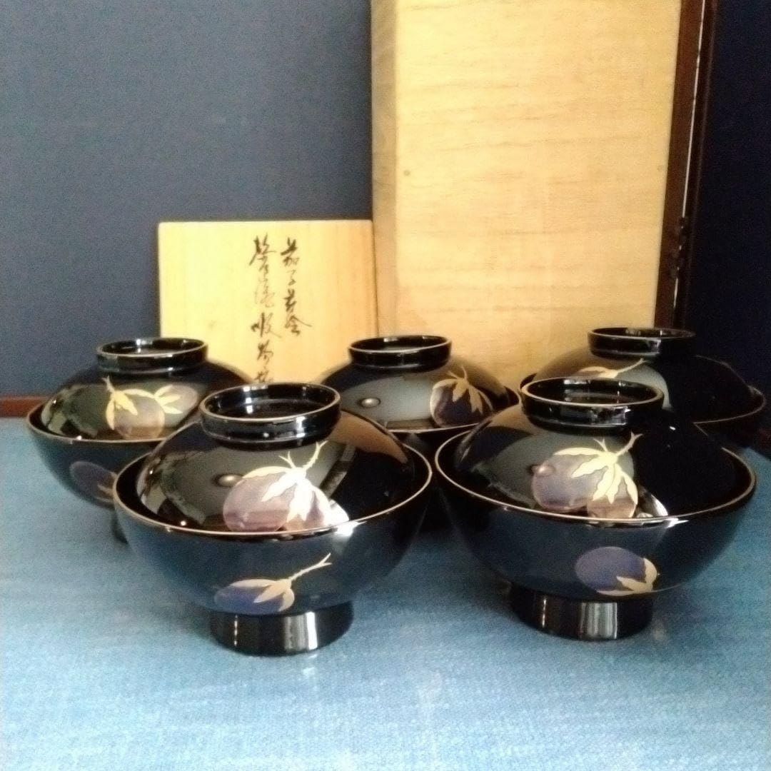 輪島塗　椿蒔絵　吸物椀　5客セット　前田漆器工房　美品 輪島塗 椿蒔絵 吸物椀 5客セット 前田漆器工房 美品 輪島塗 椿蒔絵