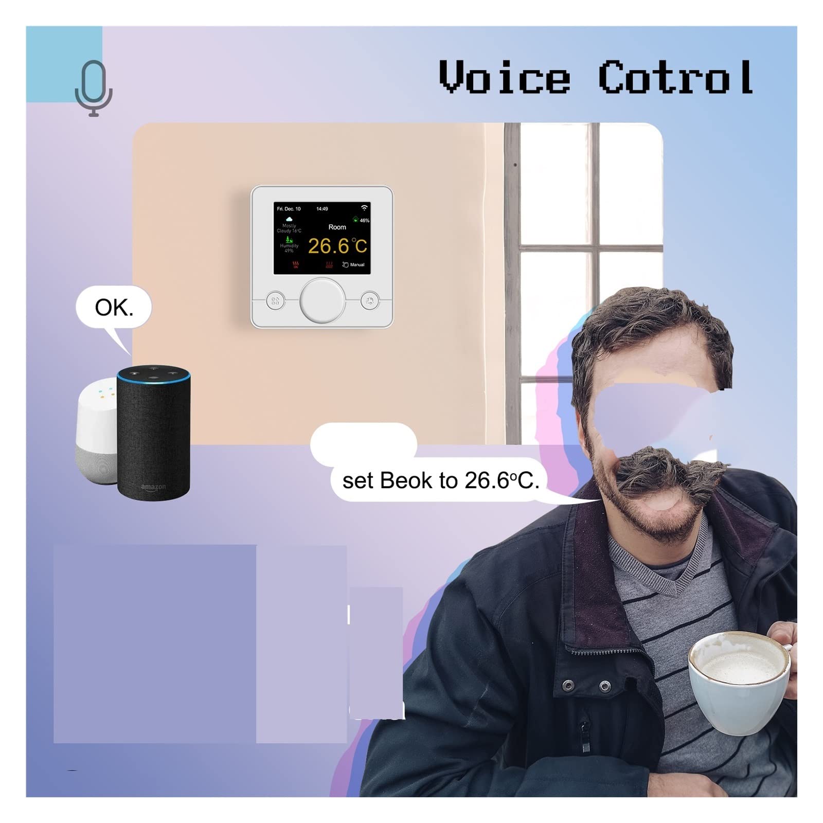 Czujnik termometru, Tuya Smart Thermostat WIFI Kontroler temperatury do podgrzewania wody/gazu Kolorowy ekran bezprzewodowy(Floor Heating)