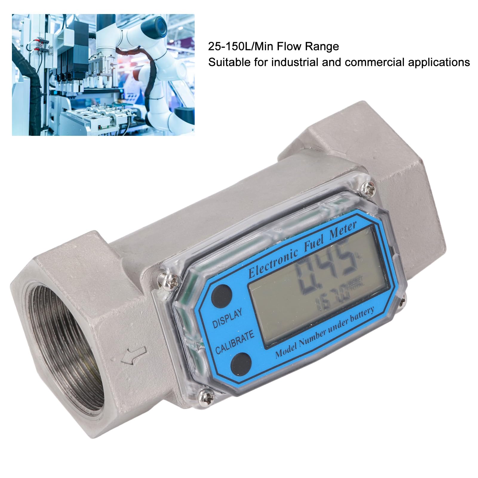 Medidor de flujo de turbina digital, 1,5 pulgadas, 25-150 l mínimo, acero inoxidable