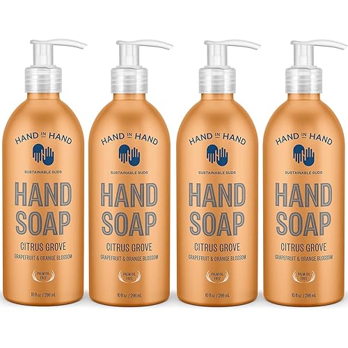 Hand in Hand Jabón líquido nutritivo para manos, 10 onzas líquidas, pomelo y flor de azahar, aroma a Citrus Grove, paquete de 4
