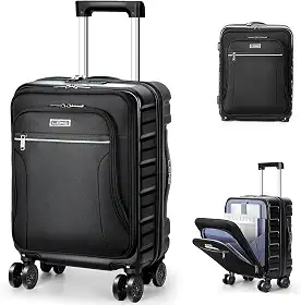 Mala de mão aprovada por companhias aéreas de 45,7 cm, híbrida, macia, rígida, com rodas giratórias removíveis, trava TSA, bolso frontal para viagens, preta, Preto, 18 Inch, Bagagem de mão