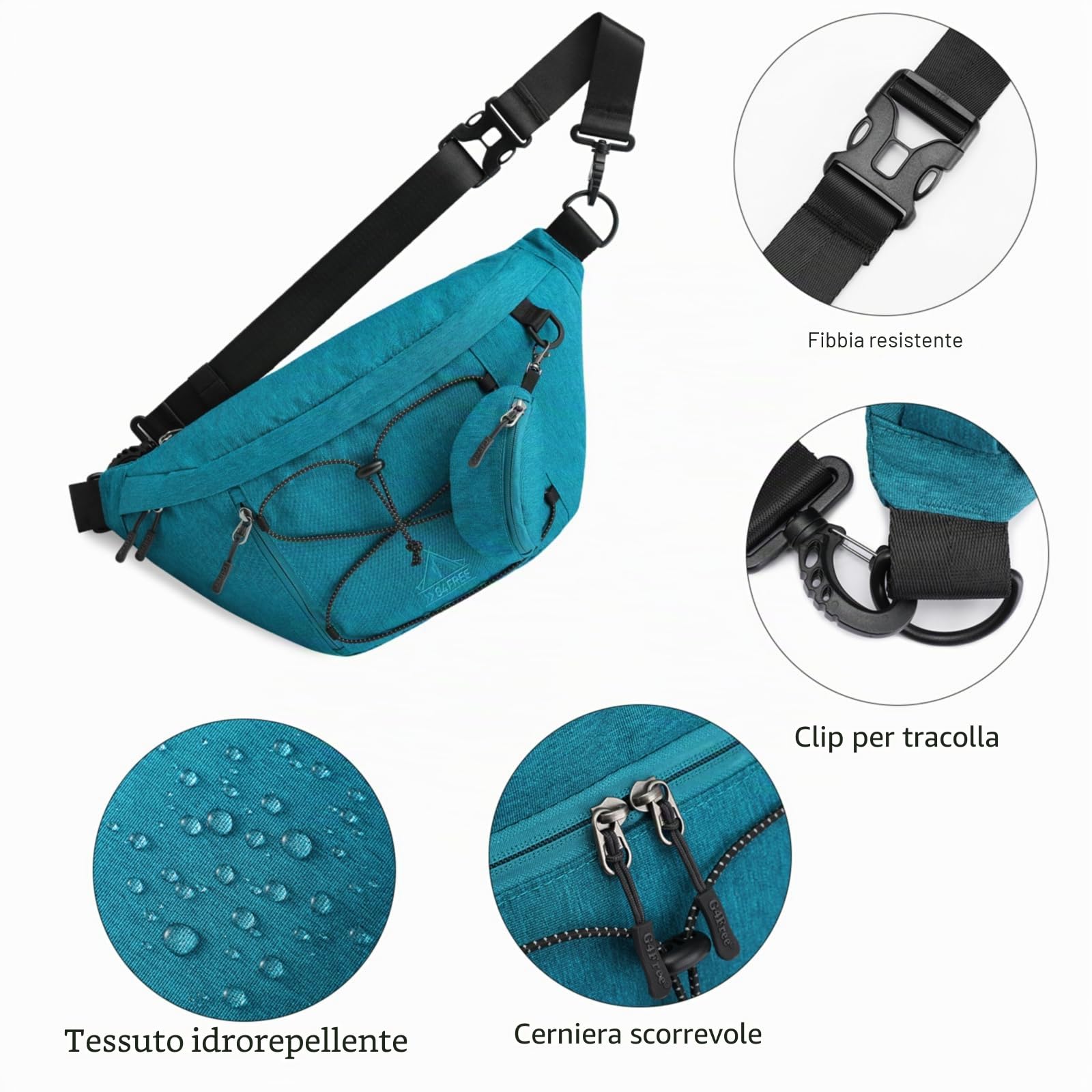 G4Free Borsa a tracolla, grande borsa a tracolla con blocco RFID, zaino a tracolla per uomini e donne, viaggi, escursionismo