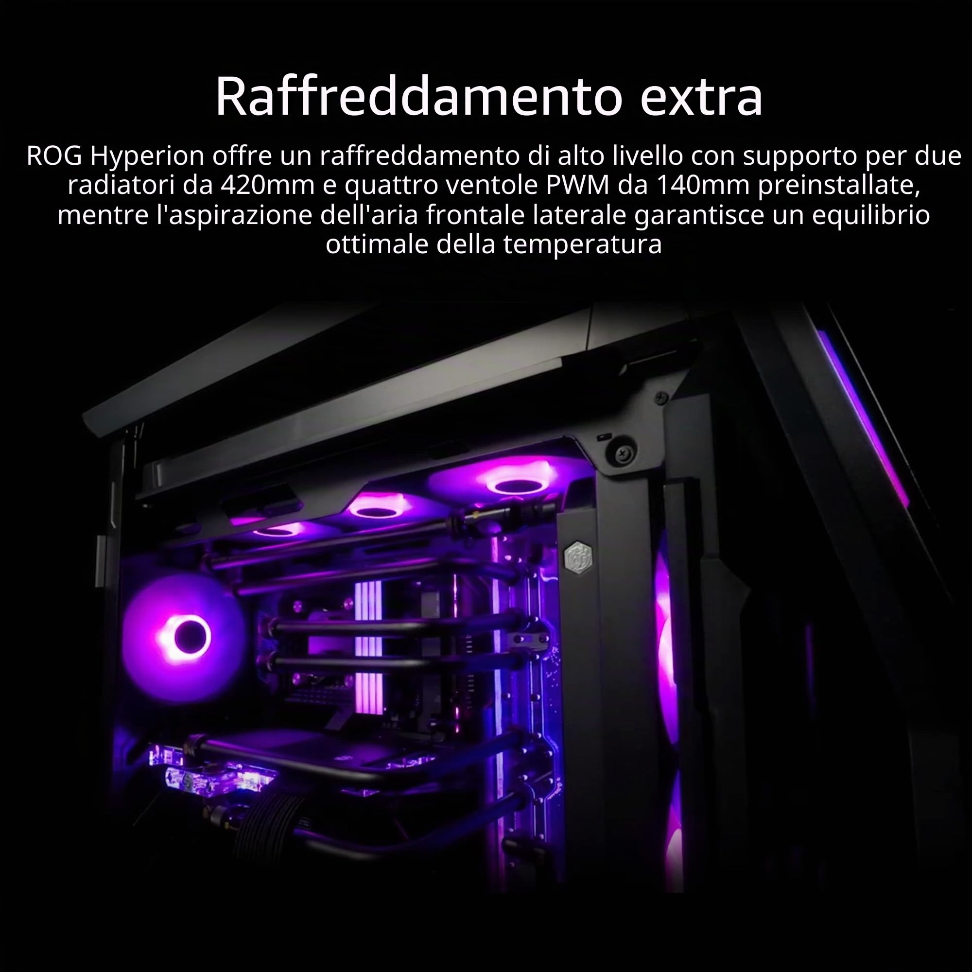 ASUS ROG Hyperion GR701, Case Gaming E-ATX, Full Tower in Alluminio, Pannelli Tool-free, Illuminazione RGB, Supporto per Dissipatori da 360 mm, Compatibile con Schede Grafiche fino a 460 mm, Nero