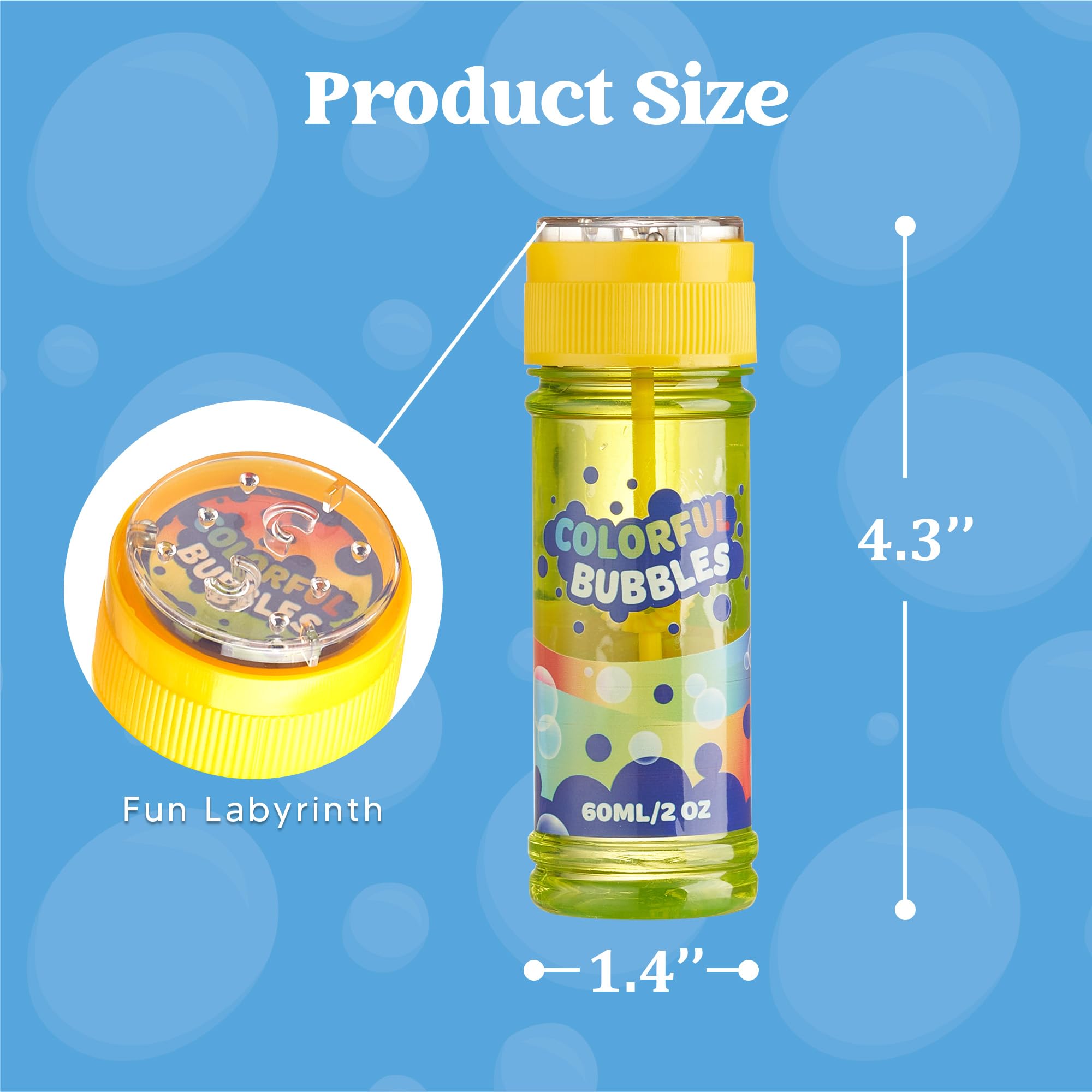 JOYIN Zestaw 12 butelek do baniek (60ml/2oz roztworu do baniek) kolorowy tęczowy wzór na zabawę na dziecięcej imprezie, laska do baniek, zestaw dużych baniek w różnych kolorach, letnie zabawki na dwór