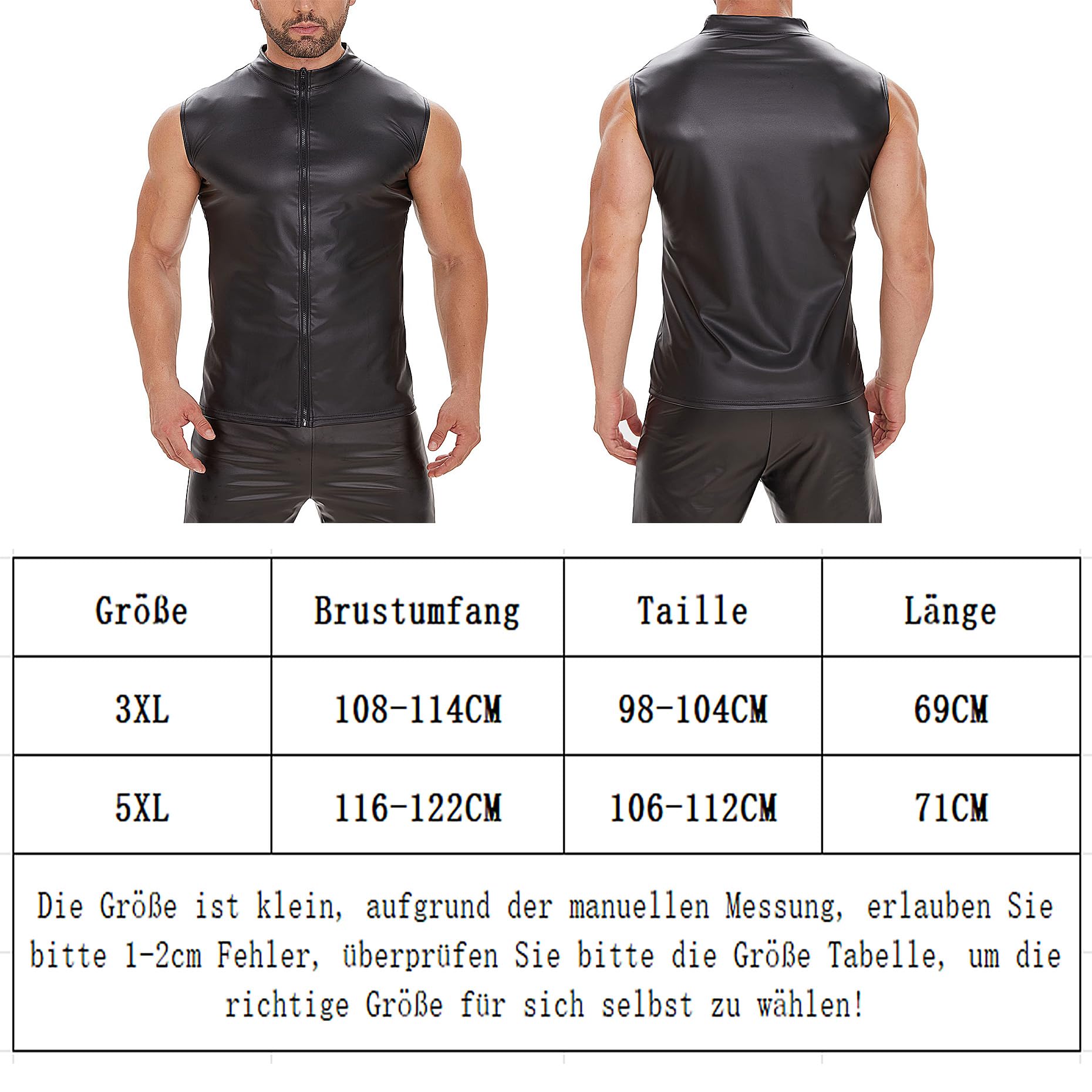 T-shirts en latex pour homme - Similaire au latex - T-shirt pour homme - Noir - Sexy - En cuir mat - Sans manches - Effet mouillé - En cuir verni - Pour homme