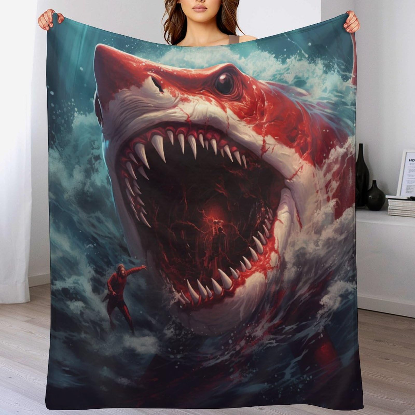 Couverture requin polaire flannel 130x150cm et couvre-lit lit