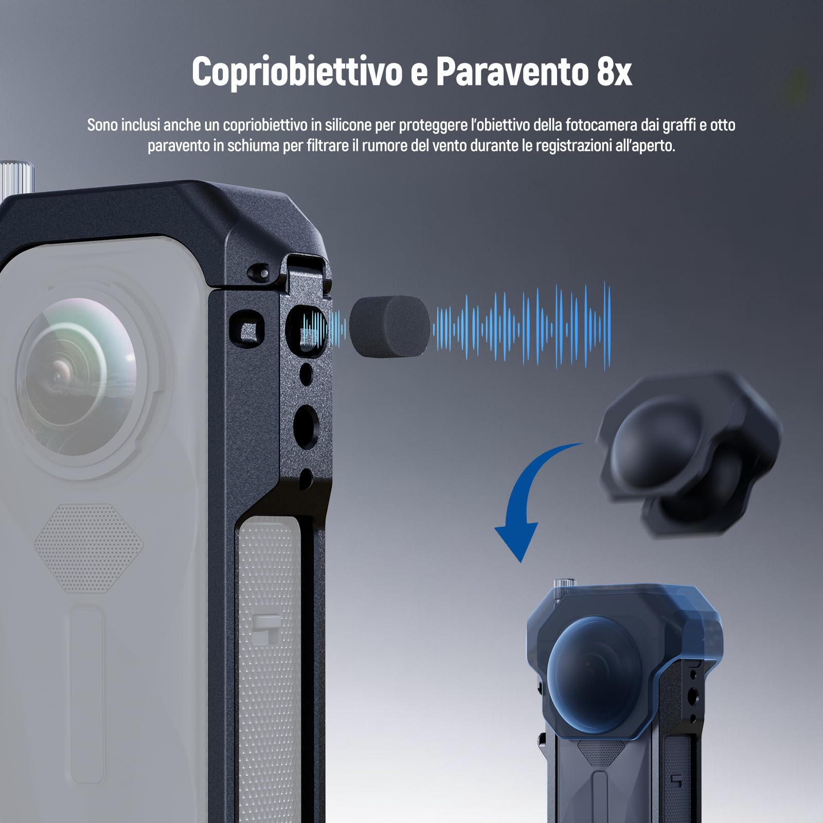 NEEWER Gabbia Fotografica per Insta360 X5, Custodia Protettiva, Telaio Lega Alluminio per Video Rig con Sgancio Rapido, Adattatore Montaggio, Filettature 1/4", Paraluce, Accessori per Action Camera