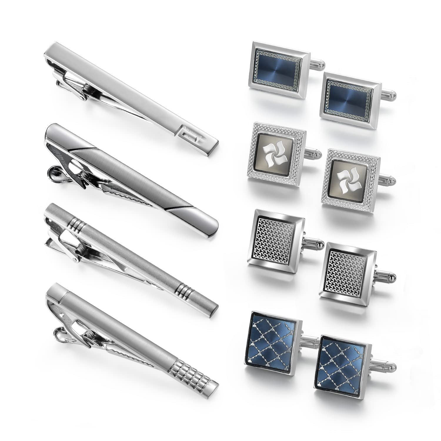 Mens Cufflinks and Tie Clips Set 12 PCS Formal Business Shirts Dress Necktie Pins Buttons Cuff Link Box Packed